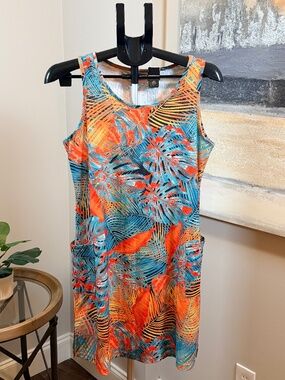BKRIVE Tropical Print Sleeveless Shift Dress Size M w/ Pockets